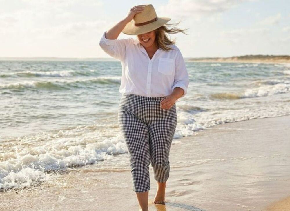 Kim Rogers Women 16 Cropped Pants Black White Gingham Check Cotton Stretch